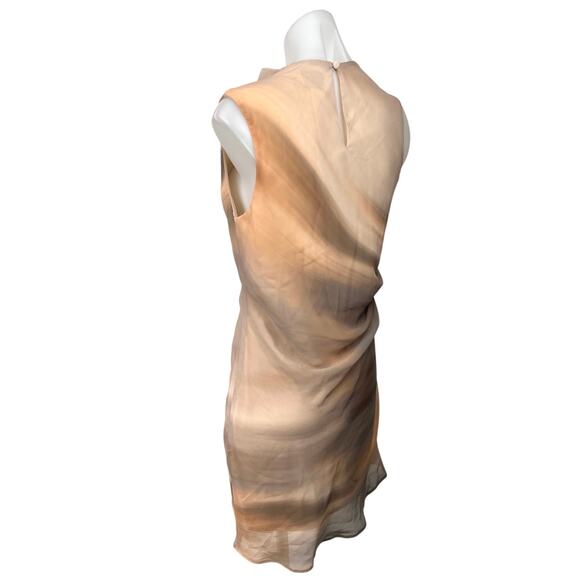 ASOS Beige Tie Dye  High Neck Chiffon Drape Sleeveless Mini Sheath Dress Size 6 - Picture 6 of 9